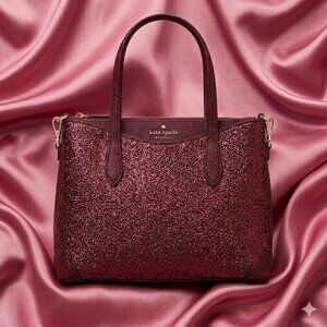 Kate Spade Red Maroon Glitter Tote Handbag with Crossbody Strap